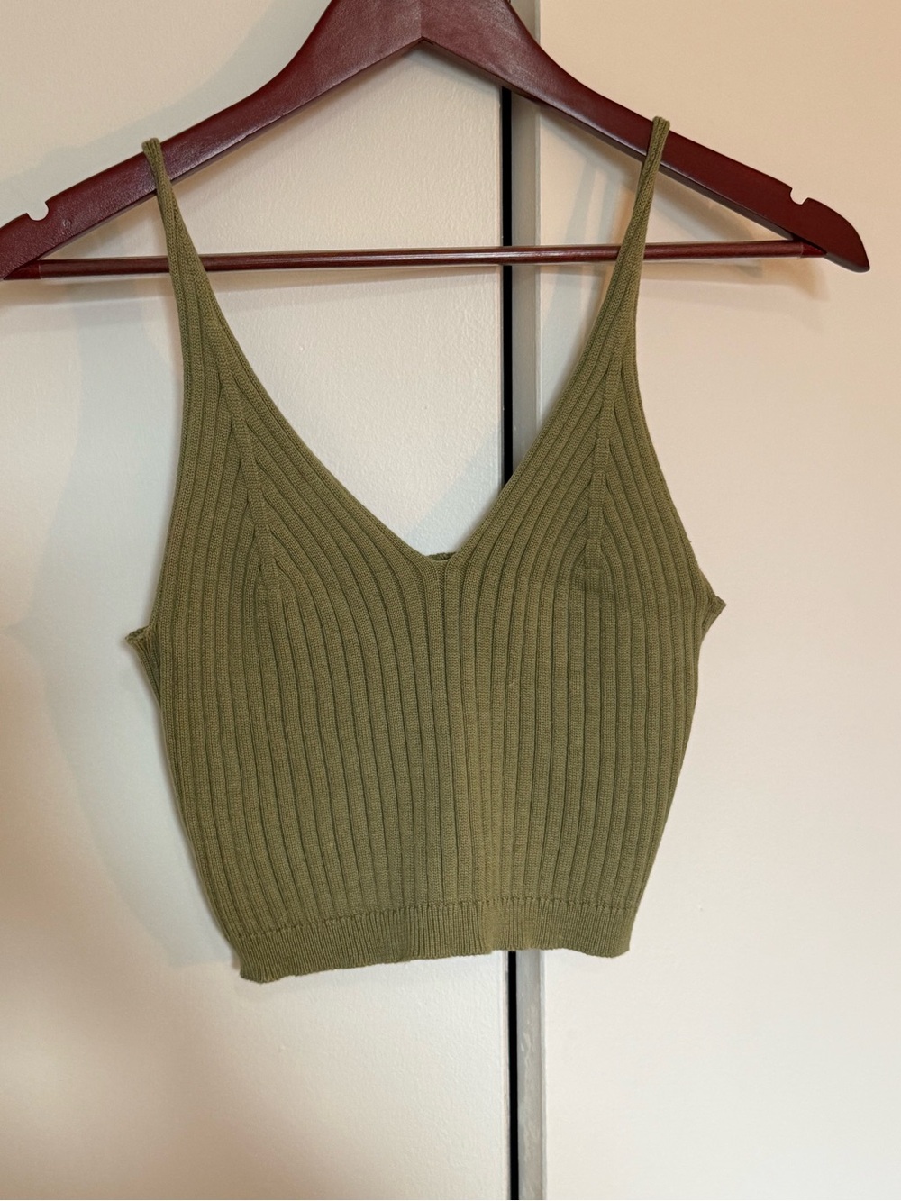 Olive Ribbed V-Neck Knit Cami Tank Top